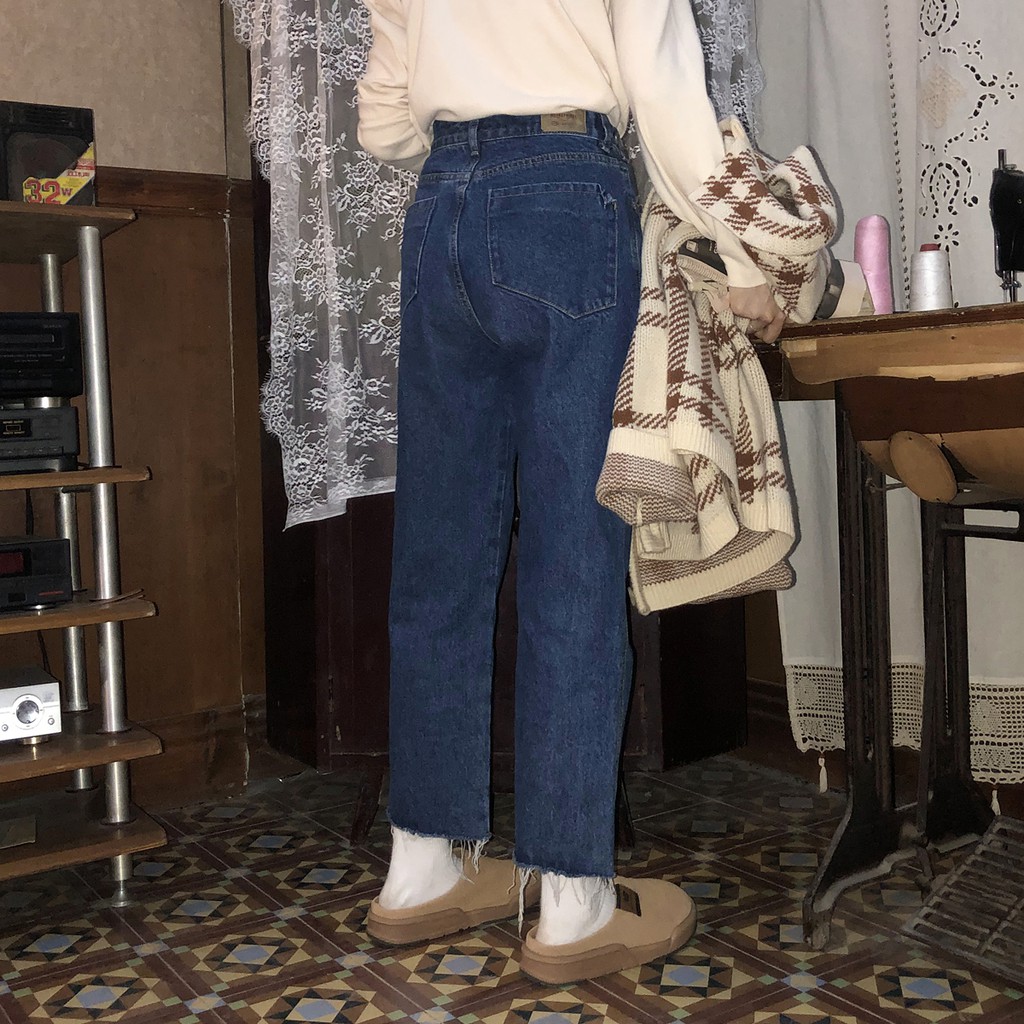 Quần Jeans Ống Rộng Cạp Cao Phong Cách