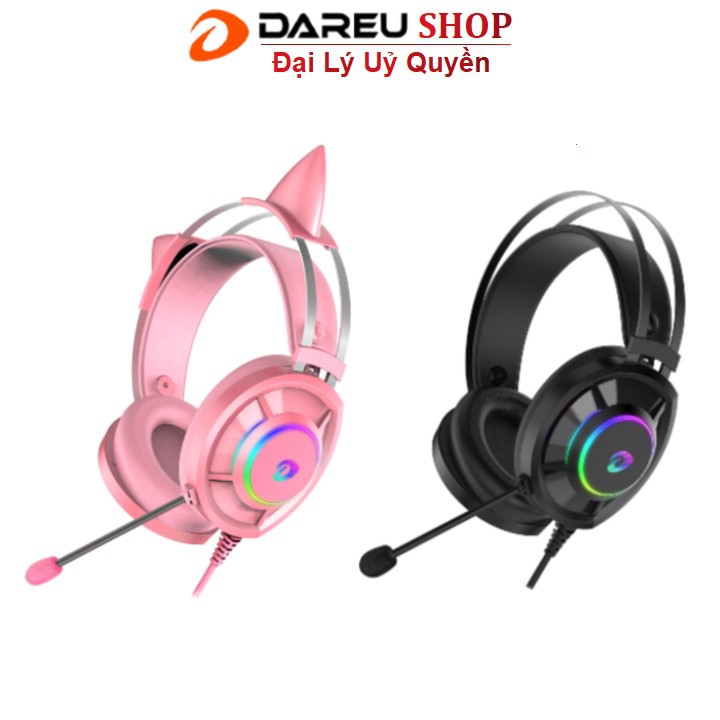 Tai nghe Dareu eh469 Pink Hồng - có tai mèo - LED RGB