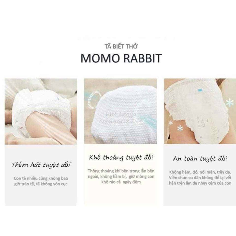 Tã dán cho bé MOMO RABBIT S36d M32d L30d XL28d, bỉm quần siêu mỏng L28q XL22q XXL18q