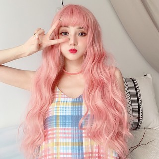 Bộ tóc giả dài màu hồng kiểu gợn sóng phong cách lolita thời trang cho nữ