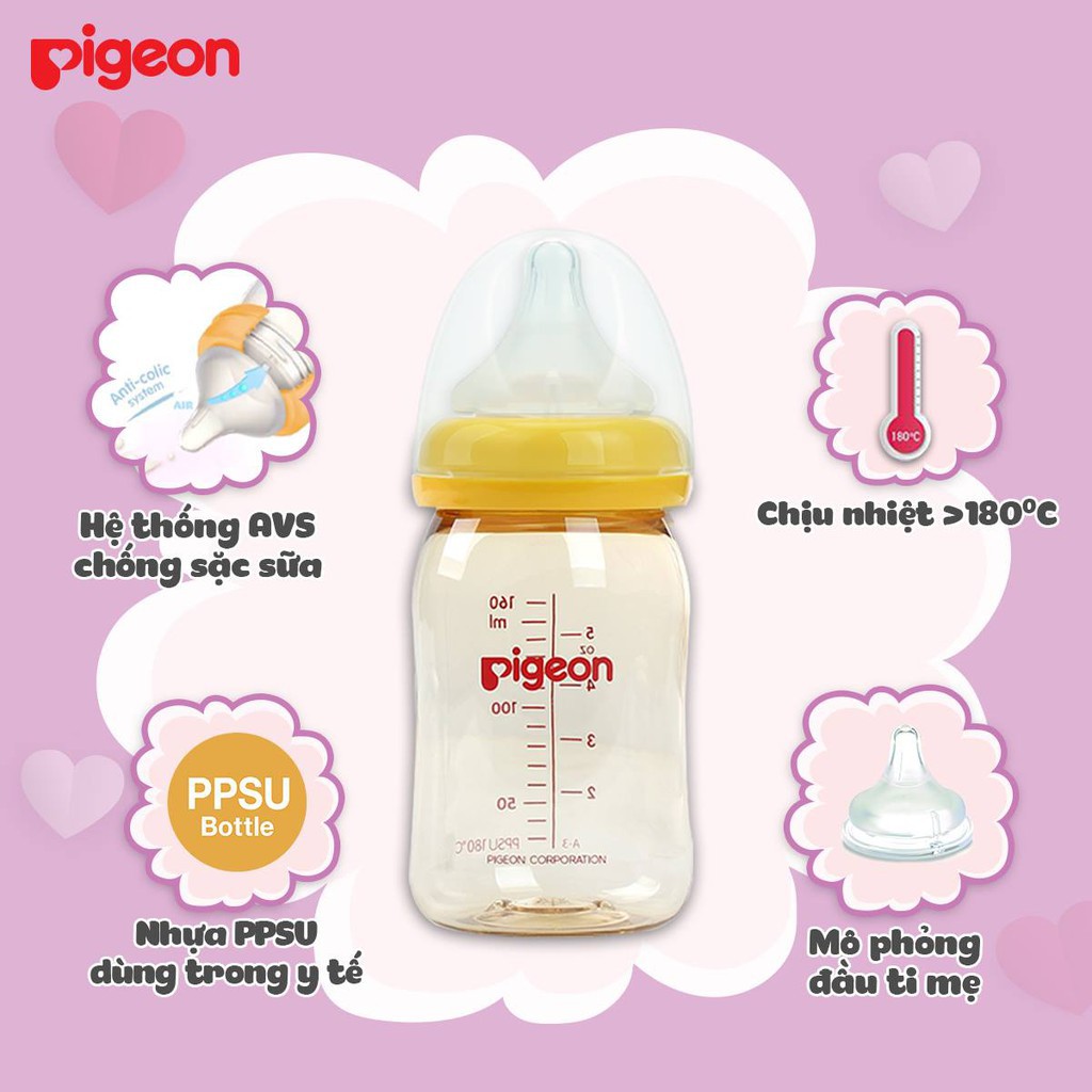 Bình sữa Pigeon Softouch cổ rộng dung tích 160ml và 240ml