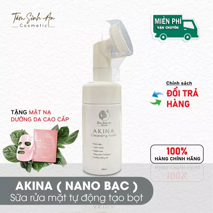 Sữa Rửa Mặt Tạo Bọt Nano Bạc AKINA - 2 Phút Sạch Sâu, Ngừa Mụn, Mát Dịu, Kiểm Soát Da Dầu Nhờn