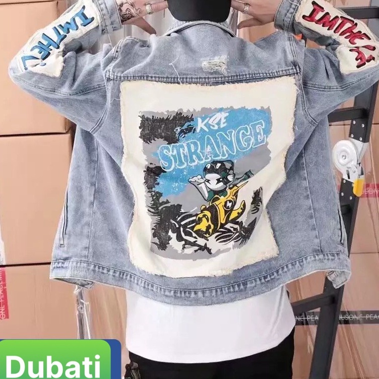 ÁO KHOÁC JEAN NAM CHẤT BÒ XANH  CHỨ STRANGE SIÊU HOT TREND CAO CẤP-DUBATI FASHION