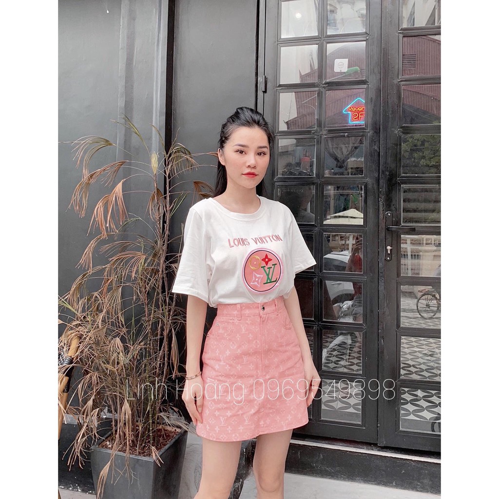 Video và ảnh thật - Set áo thun thêu mix chân váy hồng xinh