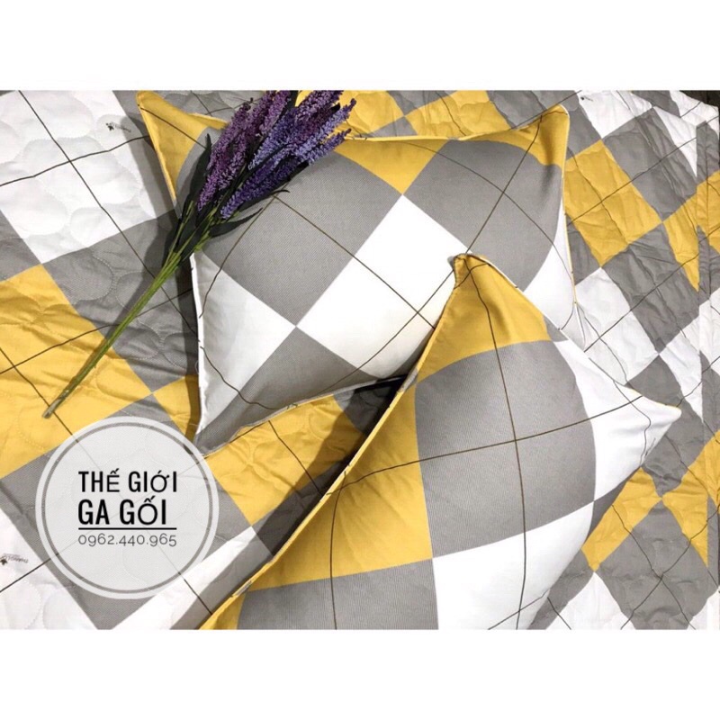 Bộ Drap Cotton Thắng lợi 100% hàng chuẩn có in Logo - Mẫu ô vuông vàng ( 1ga + 3 vỏ gối) | BigBuy360 - bigbuy360.vn