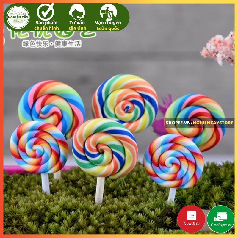 Phụ kiện Kẹo lollipop trang trí tiểu cảnh, cây cảnh, sen đá