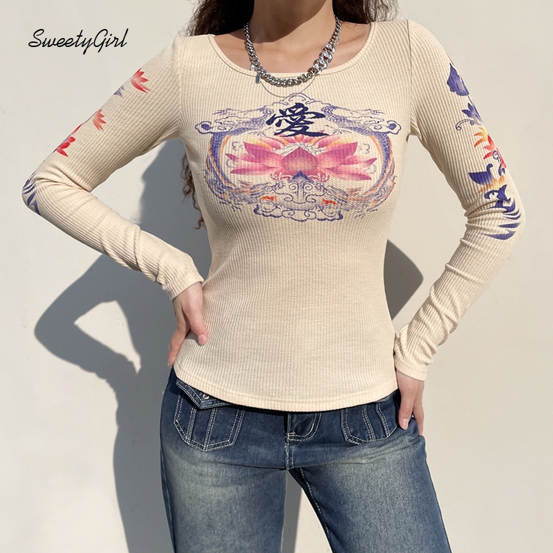 Áo Thun Tay Dài Cổ Tròn In Họa Tiết Nhiều Màu Sắc Thời Trang Đường Phố Dành Cho Nữ 2022