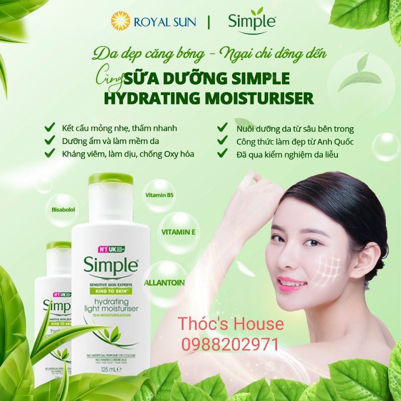 Kem dưỡng ẩm da Simple Kind to Skin Hydrating Light Moisturier