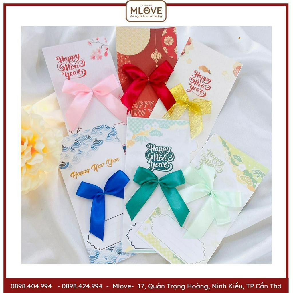 ( Siêu rẻ) Thiệp Tết - Thiệp chúc mừng năm mới có đính sẵn nơ lụa cao cấp sang trọng mlove