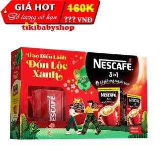Hộp quà tết như ý: cà phê hòa tan nescafé 3in1 đậm đà hài hòa tặng kèm ly sứ nescafe 2 hộp x 20 gói x 17g)