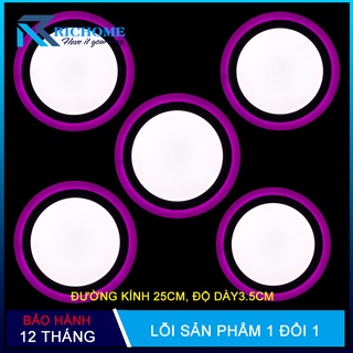 Bộ 5 đèn ốp trần, đèn led ốp trần nổi 24w 2 màu 3 chế độ thiết kế tròn thay đổi ánh sáng theo mỗi lần bật tắt công tắc