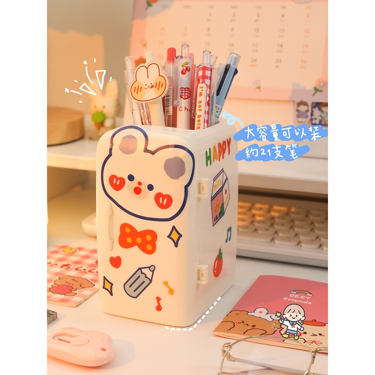 Hộp đựng bút để bàn hình tủ lạnh mini ngộ nghĩnh kèm sticker ngẫu nhiên, Hộp bút dễ thương đa năng tiện dụng TIHI