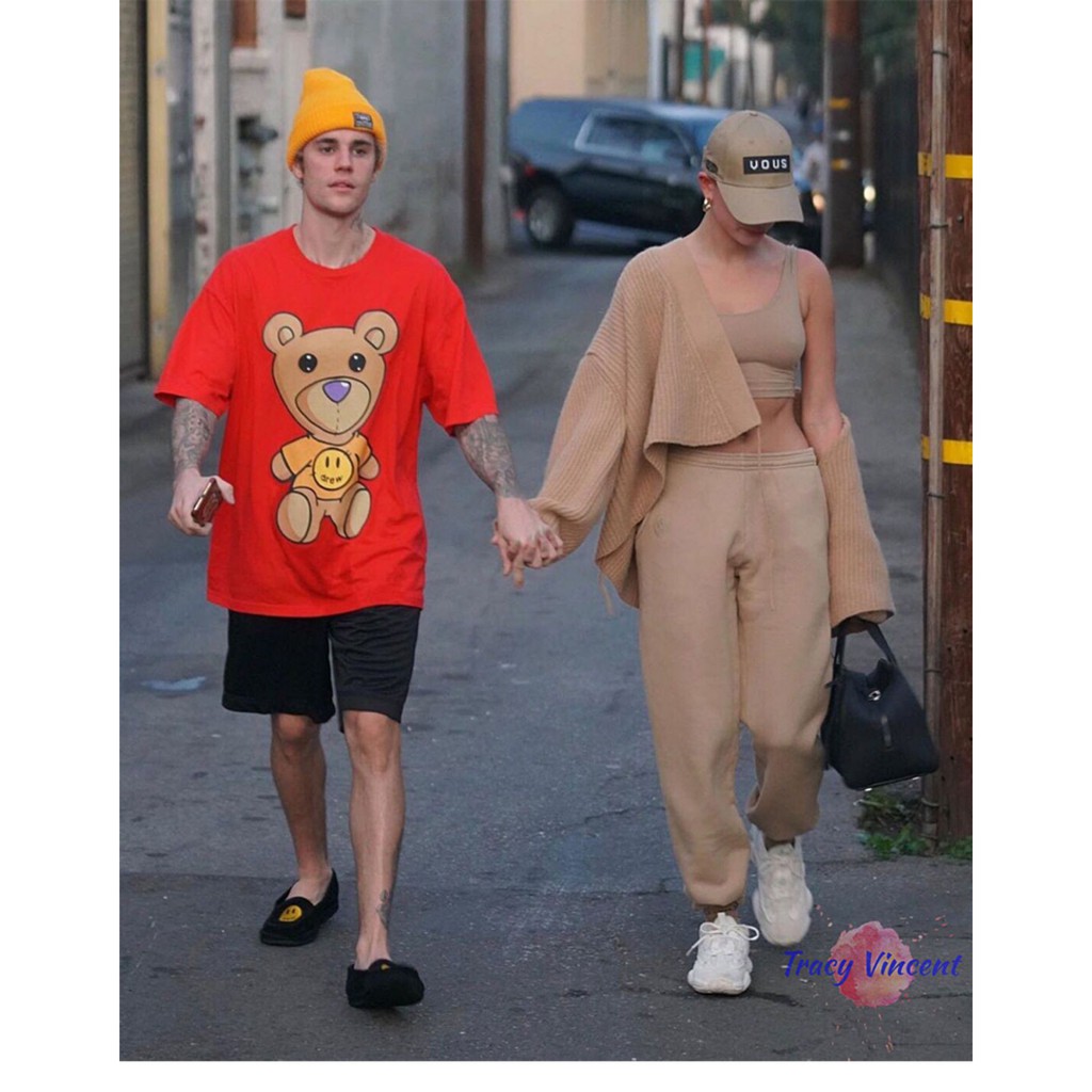 DREW HOUSE 2021ss Smiley Bear Print Justin Bieber The same casual loose short-sleeved T-shirt