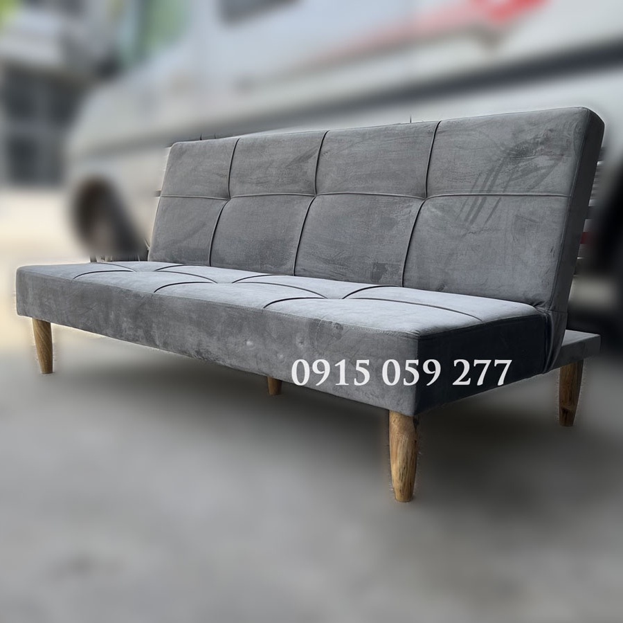 Sofa bed NX1M5, chất vải nhung mềm mịn, chân gỗ bền đẹp, màu xám lông chuột
