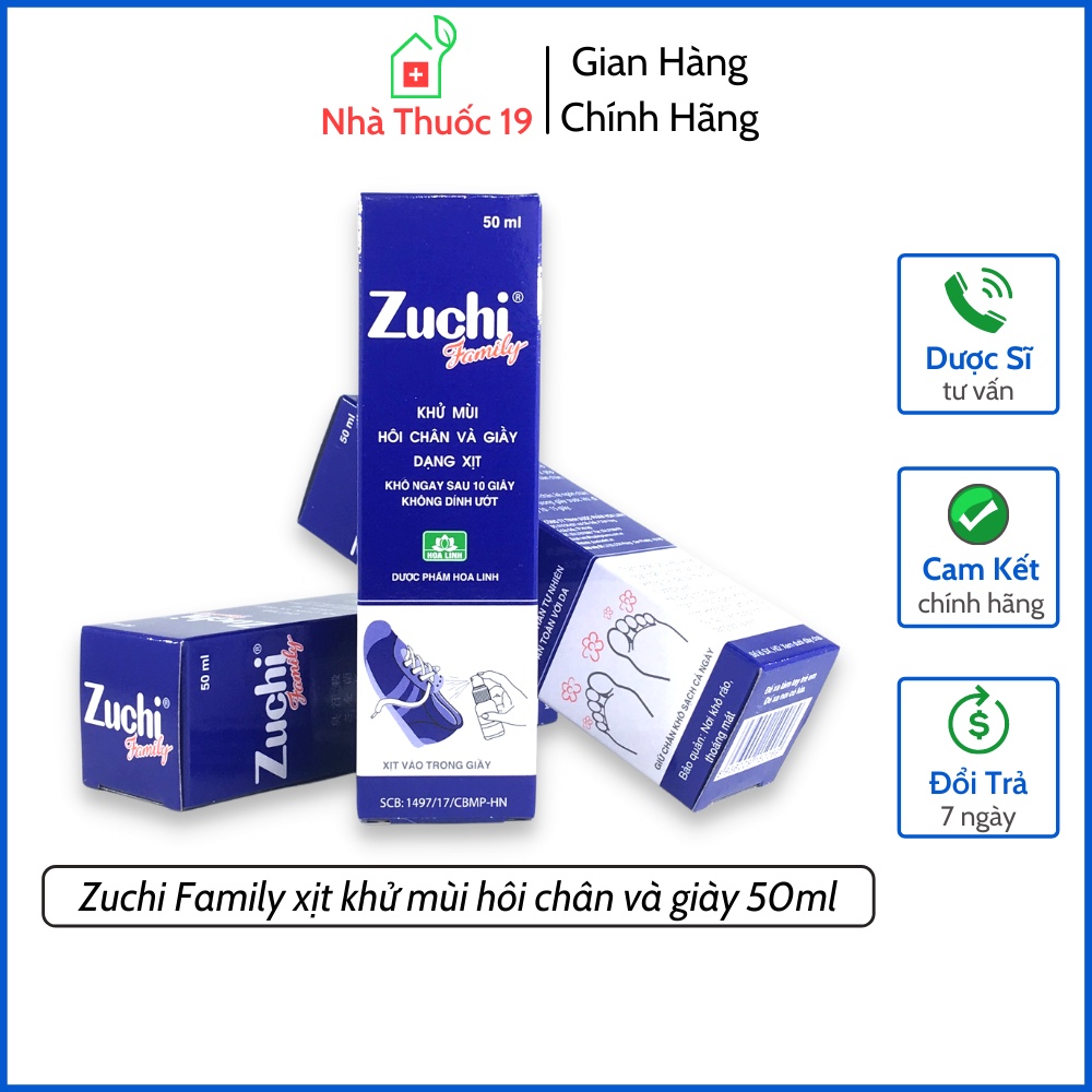 Zuchi Family Xịt Khử Mùi Hôi Chân Và Giày Lọ 50ml Chính Hãng Dược Hoa Linh