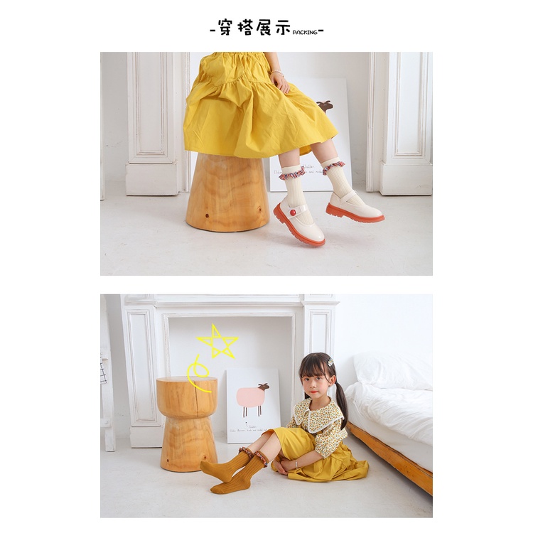 Vớ Cotton Ống Dài Hai Lớp Thêu Ren Hoa Màu Trơn Họa Tiết Hoạt Hình Tai Gỗ Dành Cho Bé Gái