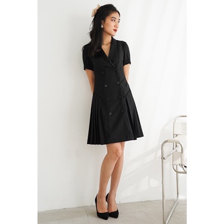 De leah - đầm cổ vest xếp li - thời trang thiết kế