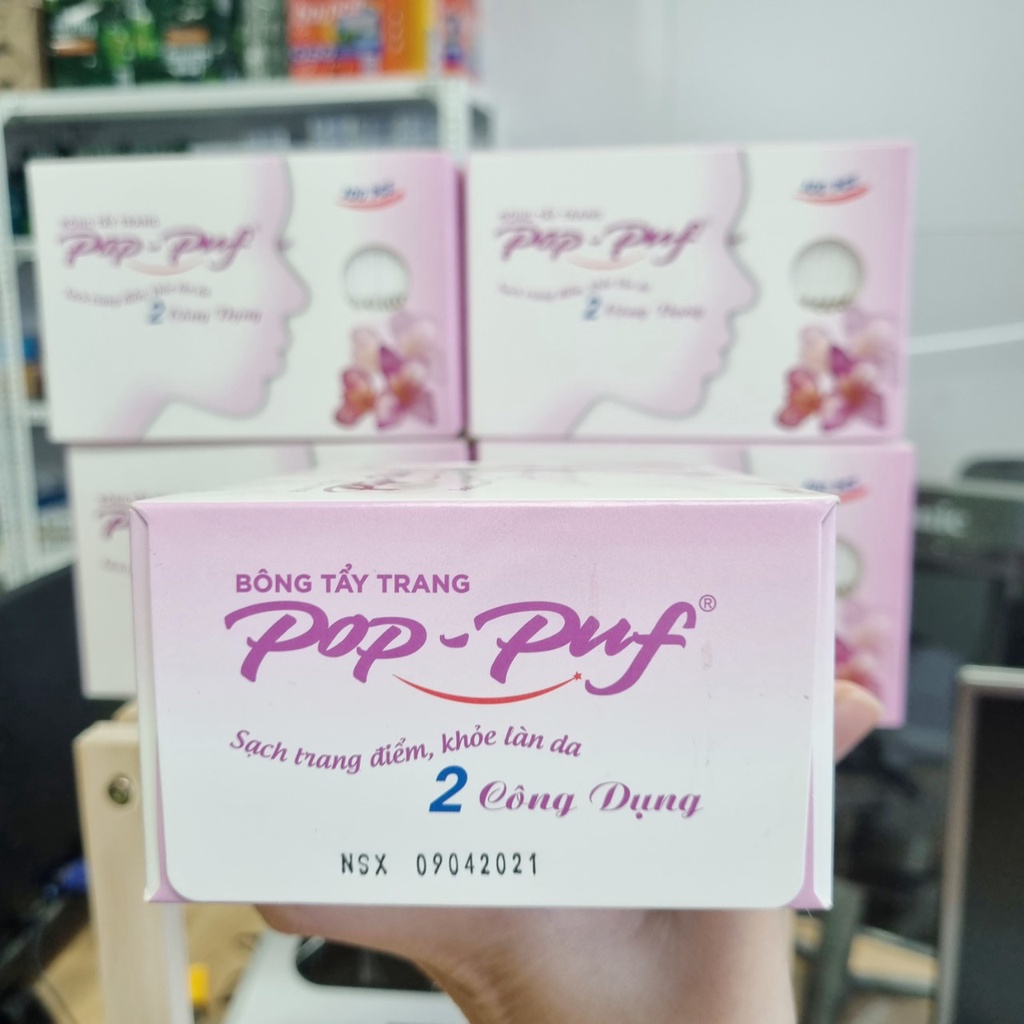 Bông tẩy trang Pop Puf Classic 100 Miếng 100% cotton mềm mịn và an toàn cho da (1 hộp)