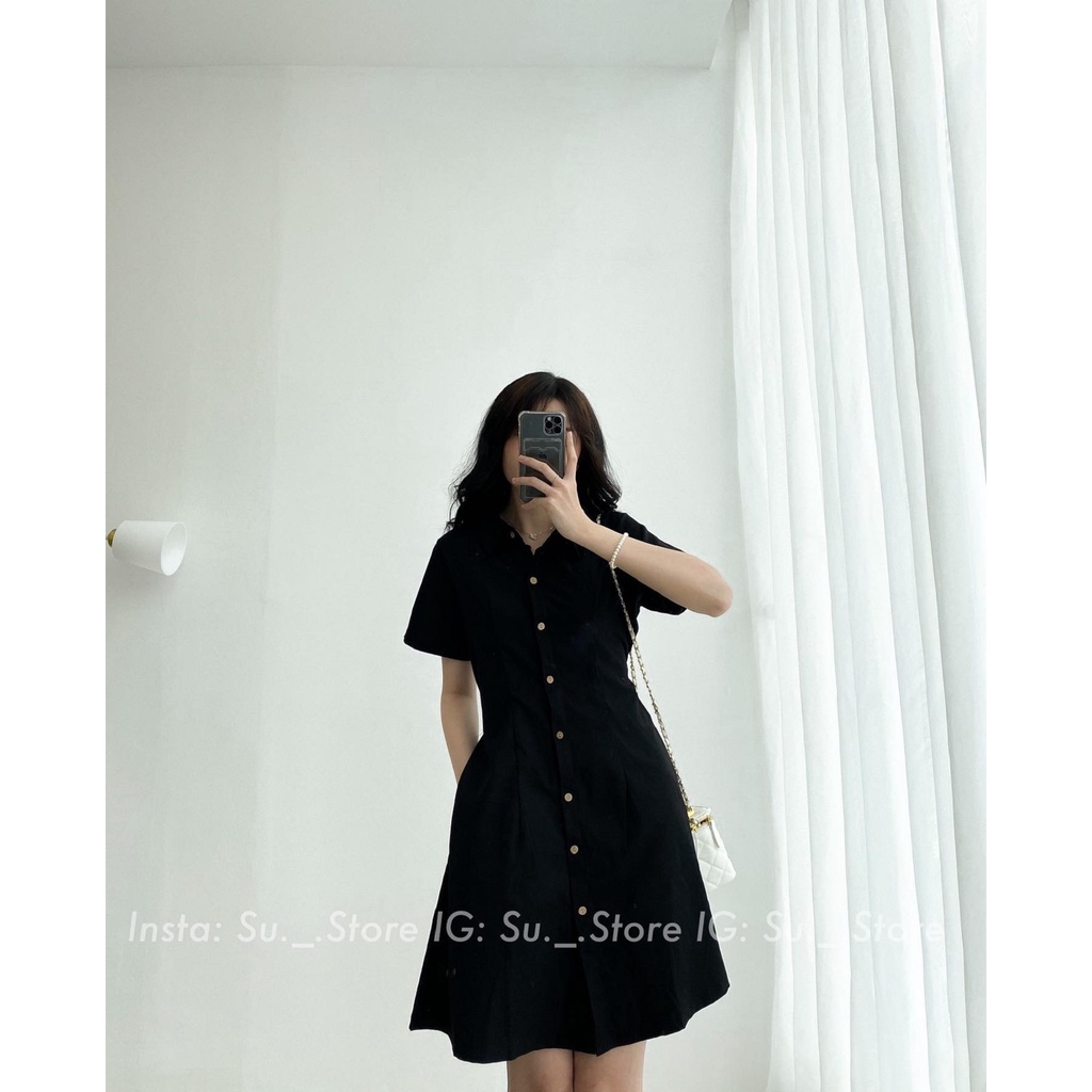 Váy sơ mi thô mềm trơn chun lưng V654 SUSTORE