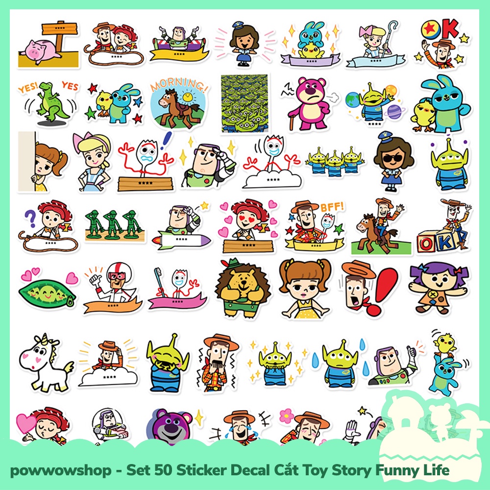 [Sẵn VN - Hỏa Tốc] Set 50 Sticker Mini Decal Dán Trang Trí Vật Dụng Mẫu Câu Truyện Trò Chơi Toy Story Funny Life