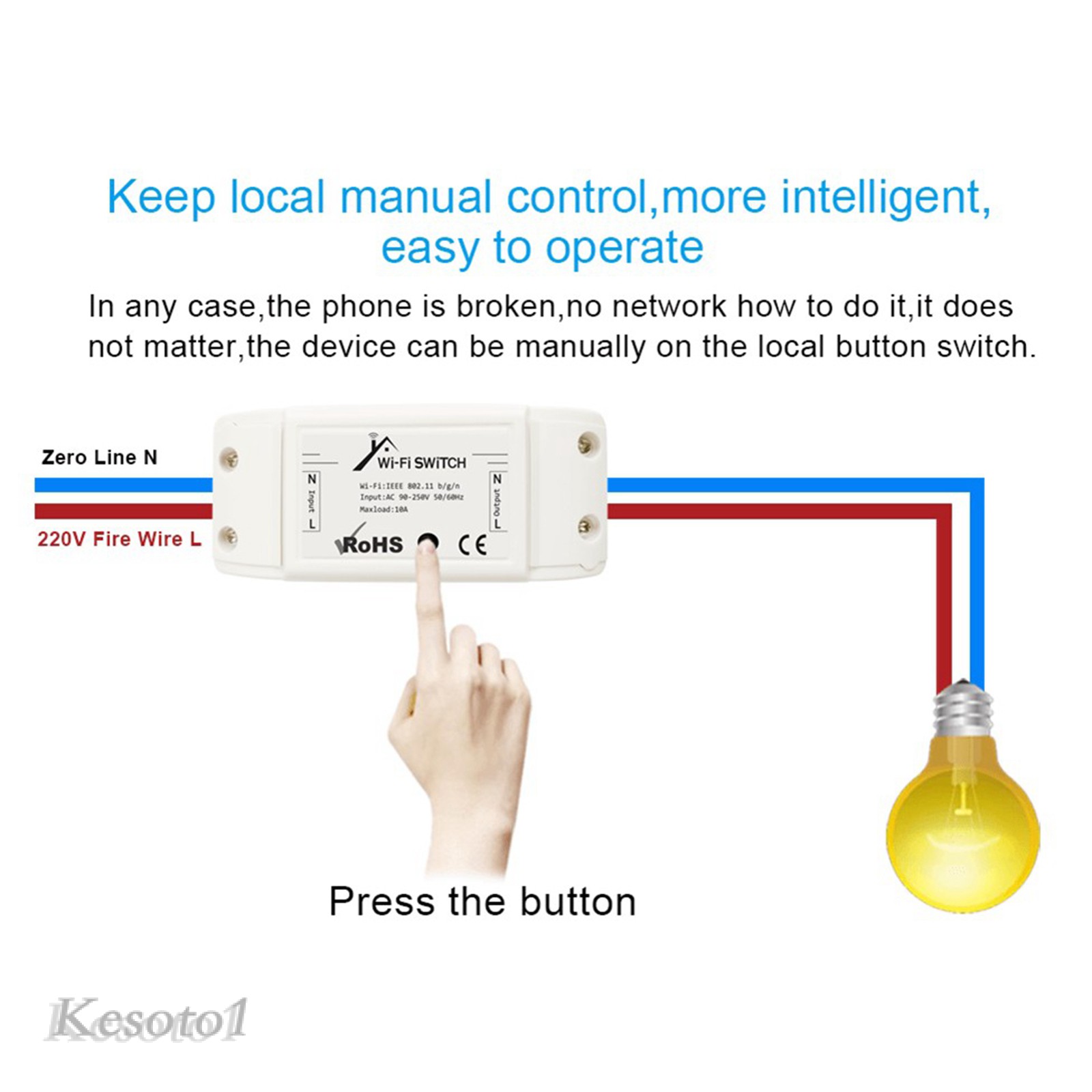 1 Bộ Điều Khiển Đèn Không Dây Thông Minh Wifi 10a