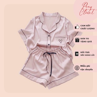 Bộ pyjama nữ đùi, bộ ngủ mặc nhà nữ cộc tay chất lụa satin siêu đẹp mềm nhẹ mịn mát