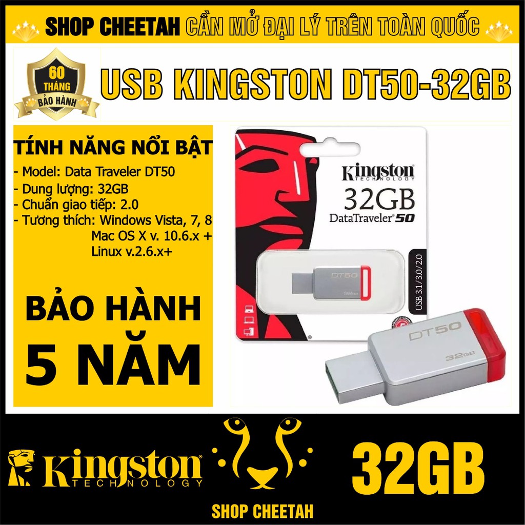 USB Kingston 32GB DataTraveler DT50 – Vỏ thép nguyên khối – Chịu va đập – Kháng nước – CHÍNH HÃNG – Bảo hành 5 năm