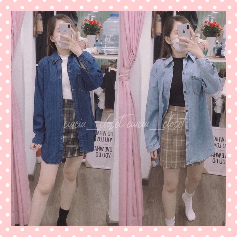 Áo Khoác Sơ Mi Denim Nữ Dáng Rộng 2 Màu Đậm Nhạt ( SẴN)