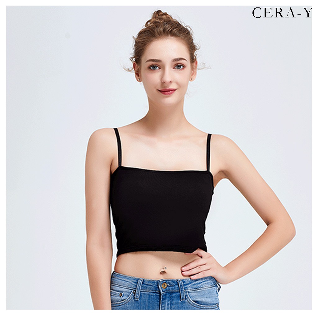 Áo bra hai dây bản to croptop CERA-Y màu đen CRA018
