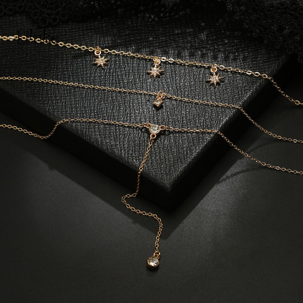 Vòng Cổ Choker Nhiều Lớp Mặt Hình Trăng Khuyết Đính Đá Thời Trang Cho Nữ