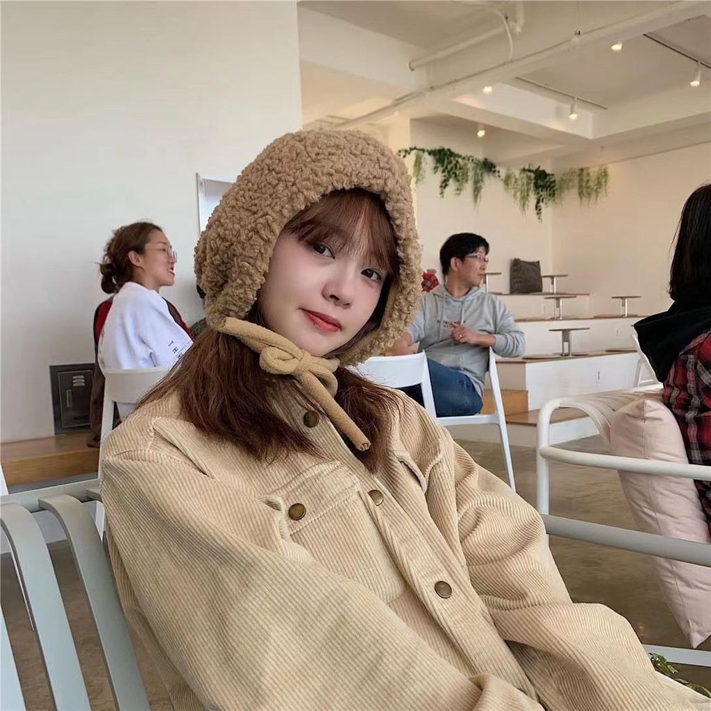 Mũ Len Trùm Tai Phối Lông Cừu Mềm Mại Giữ Ấm Kiểu Phù Thủy Cô Bé Quàng Khăn Đỏ Nhật Bản Dễ Thương