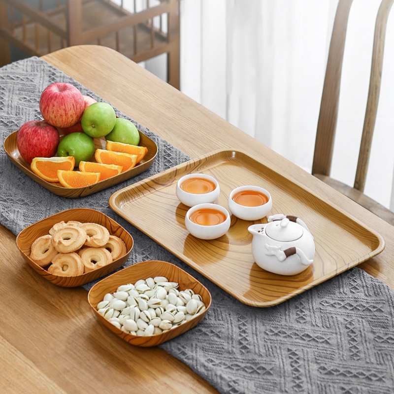 Đĩa Đựng Trái Cây / Salad / Tráng Miệng Hình Vuông Bằng Nhựa Họa Tiết Vân Gỗ Độc Đáo Tiện Dụng