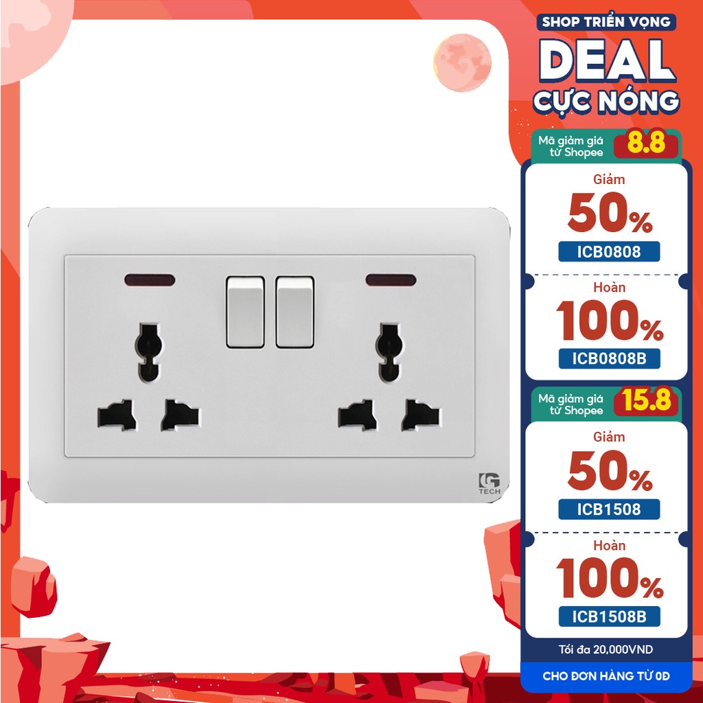 Ổ cắm điện âm tường 3 chấu đôi LGtech TT-0132 Trắng Bóng - Hàng Chính Hãng