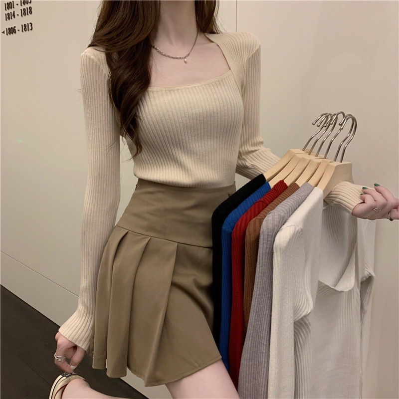 Áo len COZOKC dài tay cổ vuông màu trơn thời trang