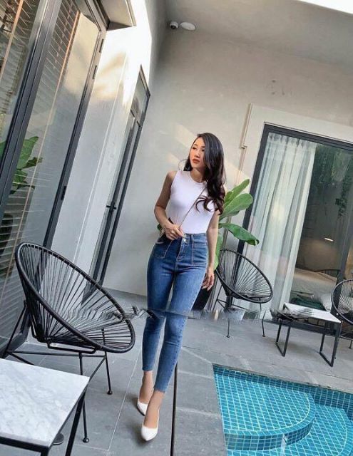 Quần Jean Nữ Túi Kiểu co Giãn Lưng Cao 2 Màu | BigBuy360 - bigbuy360.vn