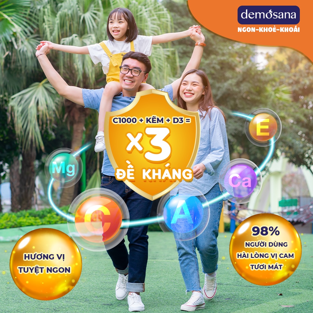 Viên uống bổ sung Vitamin C Demosana C1000 Kẽm D3  sáng da, mờ thâm, tăng cường đề kháng tuýp 20 viên