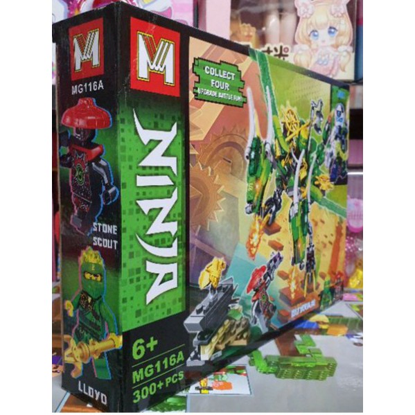 NINJAGO_Lego Ninja Cưỡi RỒNG MG116A (300 mảnh)+ JAY Ninja Sấm Sét + KAI Ninja lửa + COLLECT FOUR