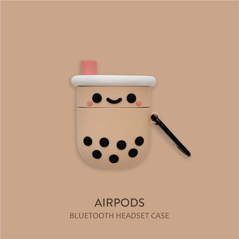 Lilyrose Store Cute Milk Tea cartoon Airpods Silicone Case For Apple Airpods 1/2 Headset Protective Cover