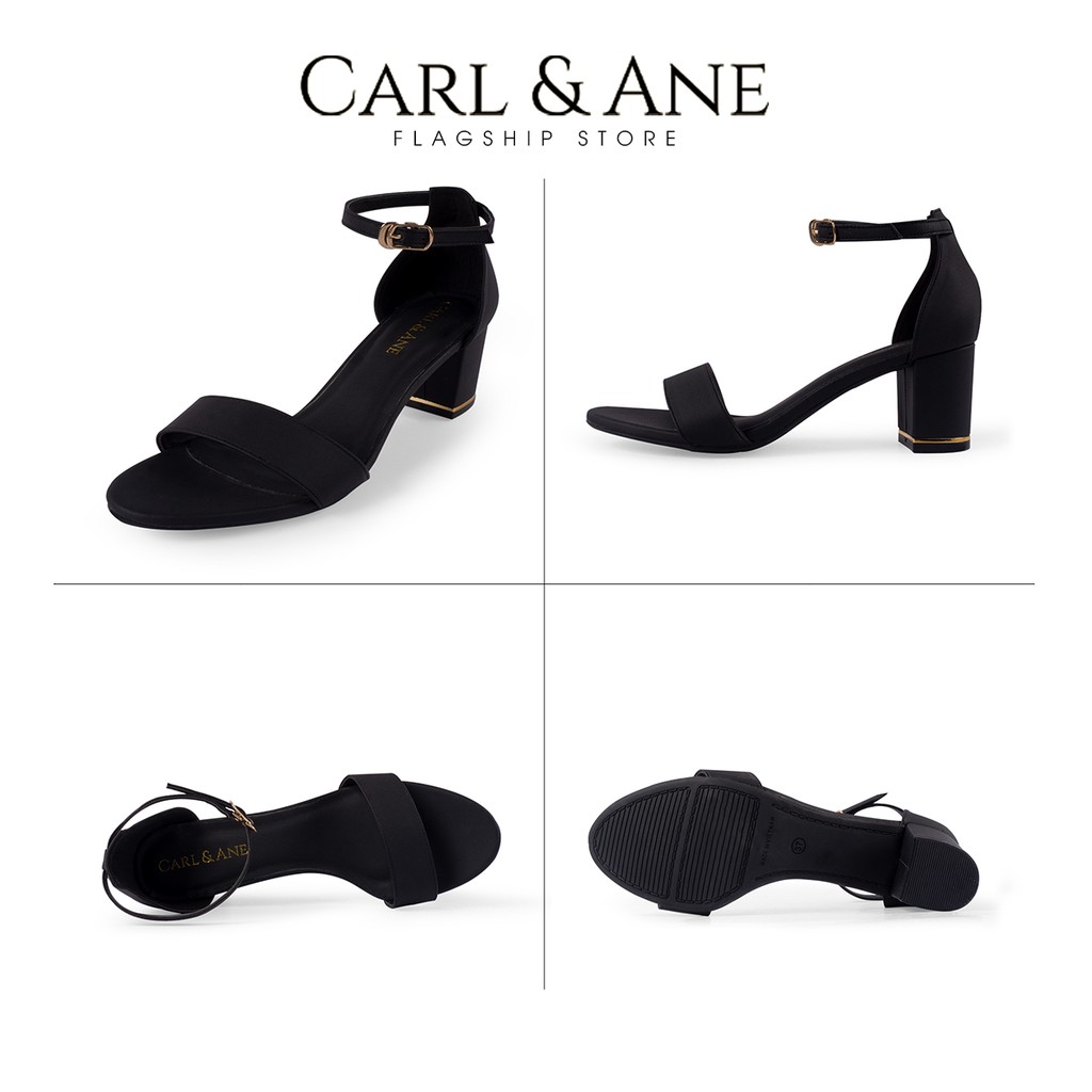 Giày sandal cao gót thời trang Erosska mũi hở bít gót phối quai ngang 7 cm màu đen CS008