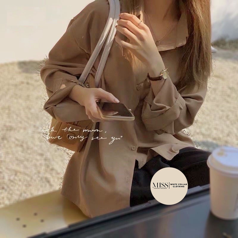 Áo sơ mi nữ, áo dài tay công sở form rộng vải lụa cao cấp, dáng dài phong cách Hàn MISS CLOTHINGS SM-10 | BigBuy360 - bigbuy360.vn
