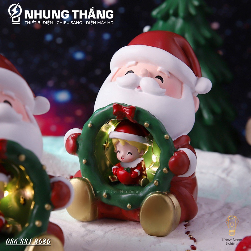 [Quà Tặng Giáng Sinh] Đèn Ngủ Hình Ông Già Noel Ôm Cô Bé,Cậu Bé Siêu Dễ Thương 2109-3A - Trang Trí Giáng Sinh - Dùng Pin