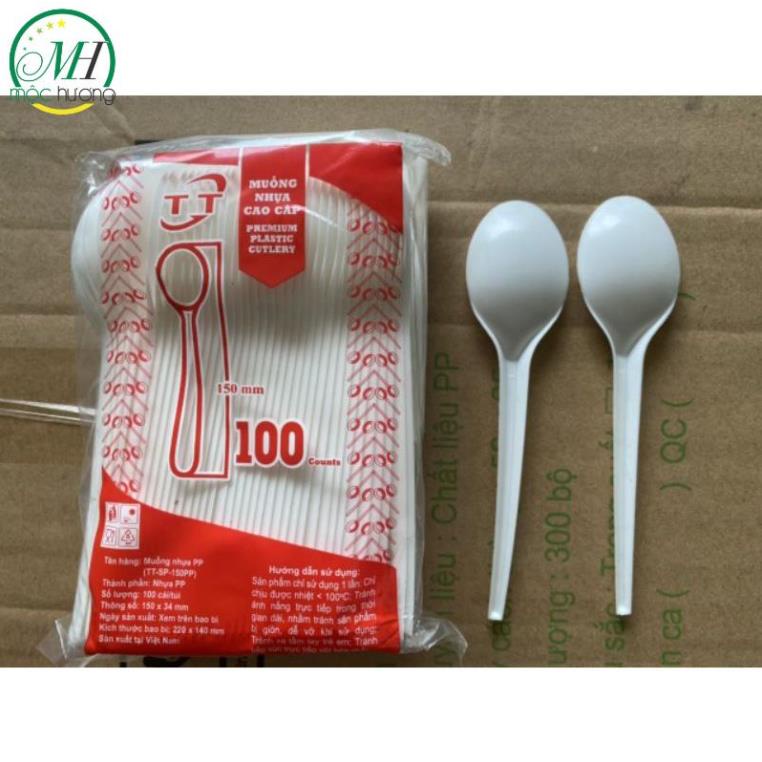Bịch 100 Chiếc Thìa Nhựa Dùng 1 Lần Cao Cấp Tiện Lợi