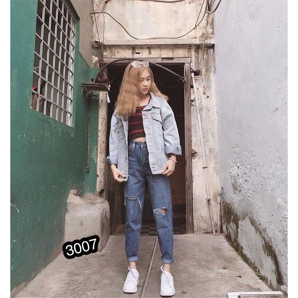 [Freeship] QUẦN BAGGY JEAN NỮ XANH RÁCH MẪU CHUẨN THỜI TRANG NOBLE TN246