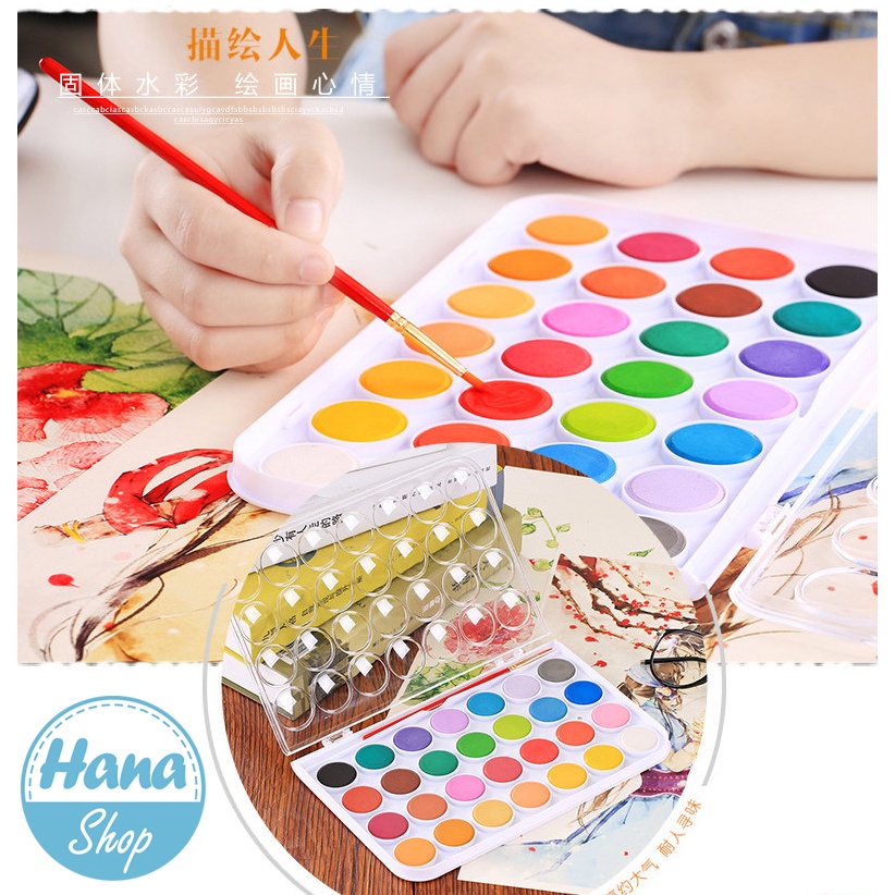 Màu nước solid water color 48,36,24 màu kèm cọ vẽ và tranh tô màu