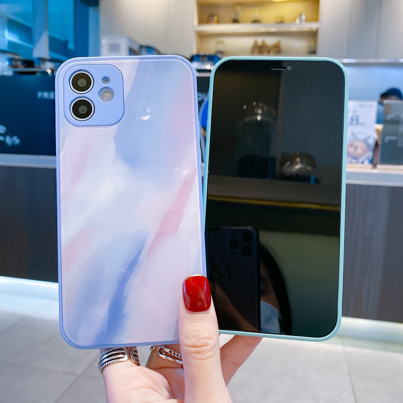 【Có Logo】Ốp điện thoại kính cường lực hình vuông cho iPhone 13 Pro Max 11Pro Xs Max XR X 12Pro 7 8 Plus