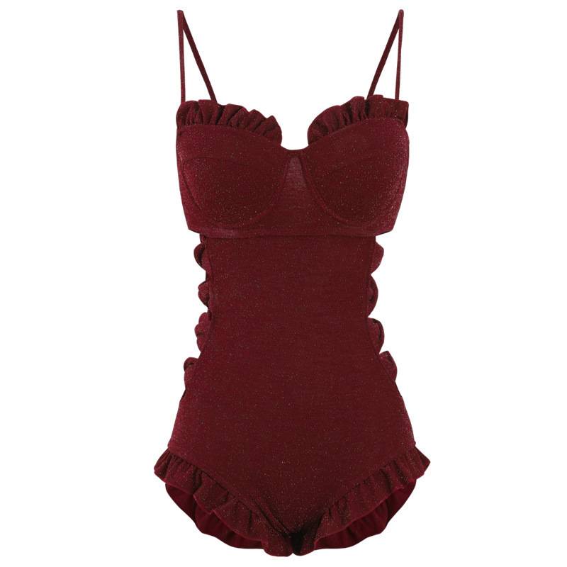 Red swimwear womens chest gathered tight slim slide hollow vintage swimsuit | BigBuy360 - bigbuy360.vn
