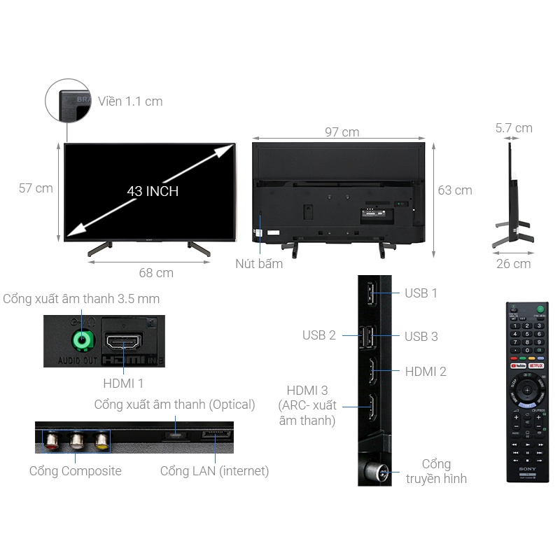 Smart Tivi Sony 4K 43 inch KD-43X7000G | BigBuy360 - bigbuy360.vn