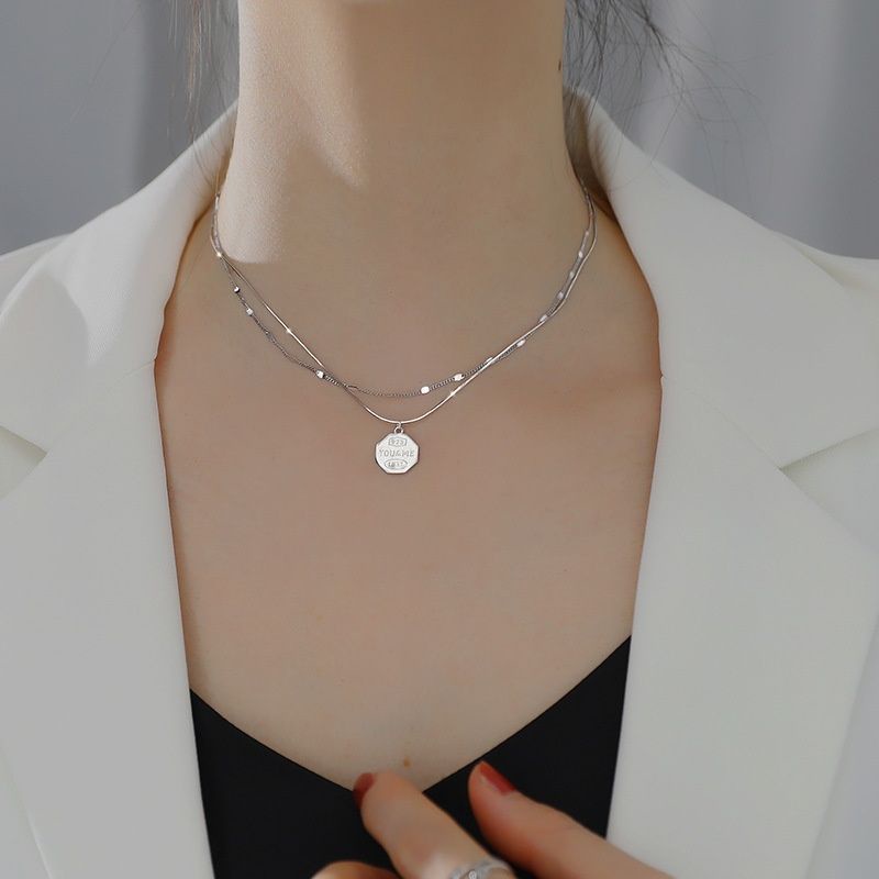 Dây Chuyền Bằng Thép Titan Hai Lớp Mặt Chữ Phong Cách Hàn Quốc