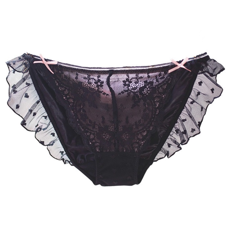 Quần Lót Cotton Ba Màu Đen / Hồng / Xanh Dương Retro Mềm Mại Lưng Thấp Phối Ren Gợi Cảm Thoải Mái Dễ Phối Đồ Phong Cách Nhật Bản Cho Nữ