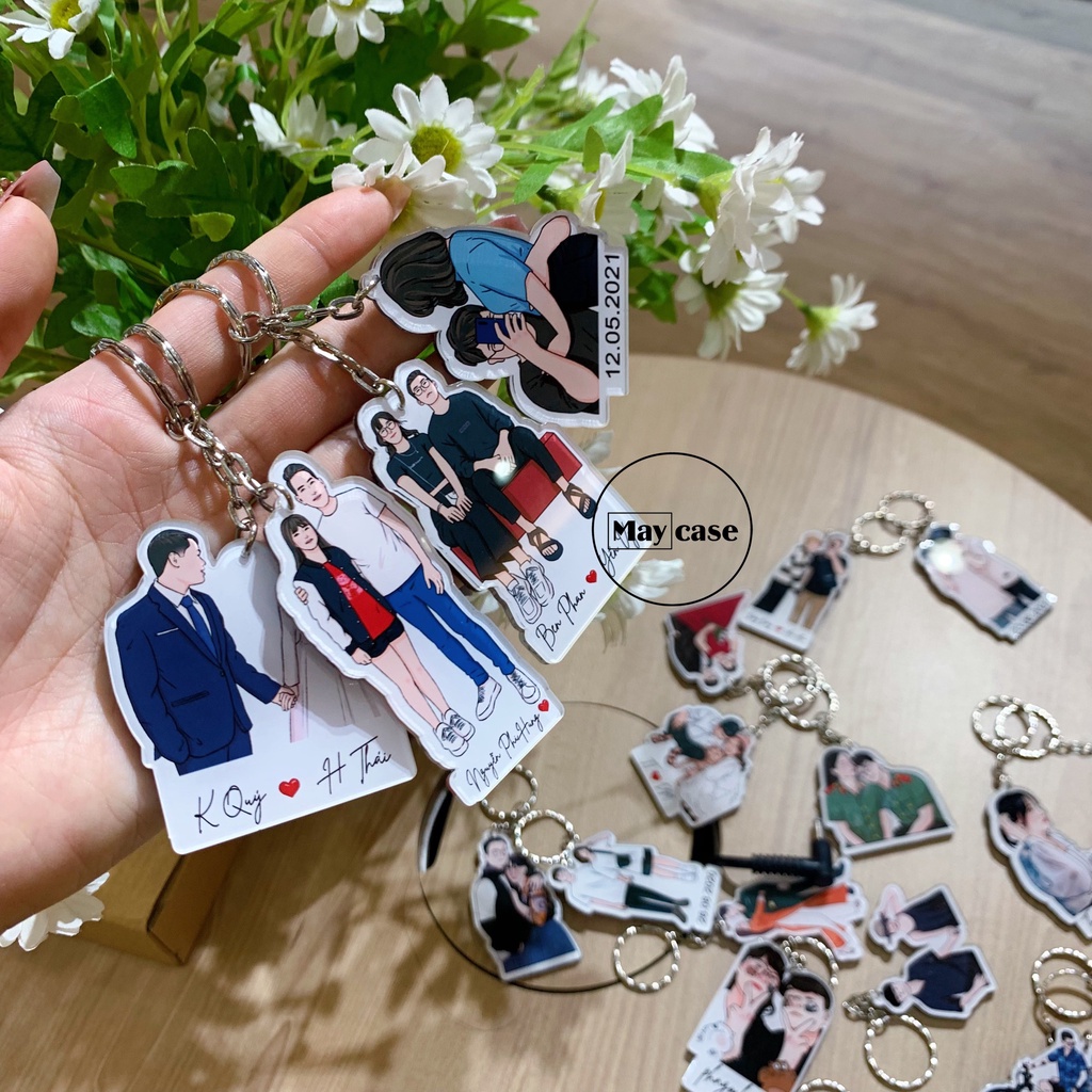 Móc khóa vẽ line in hình theo yêu cầu